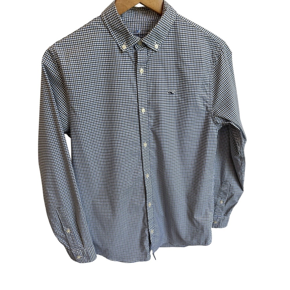 Vineyard Vines OTG Performance Boys L 16 Long Sleeve Blue Button Down Shirt Brrr